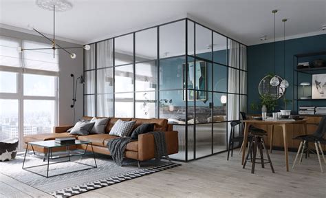 Black Framed Glass Walls Separate The Bedroom In This Kiev Apartment ...