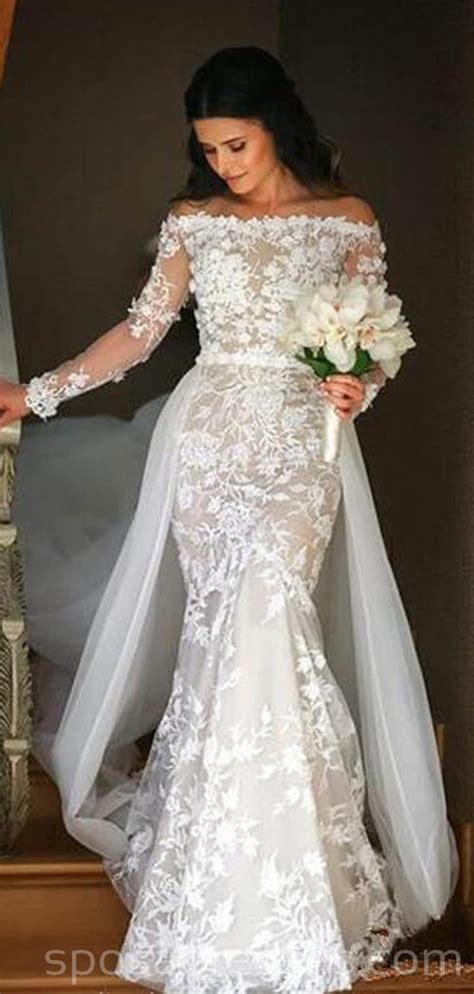 Long Sleeves Lace Mermaid Cheap Wedding Dresses Online, Cheap Bridal D – SposaDresses