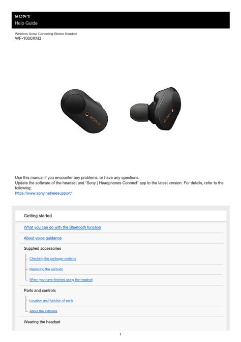 Sony WF-1000XM3 Wireless Noise-Canceling Headset: Help Guide and Manual