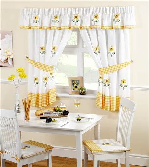 Kitchen Curtains, Sunflower Embroidered With Gingham Check, or Pelmets ...