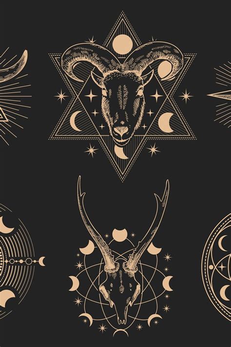 Occult symbols. Vector illustration set isolated on black