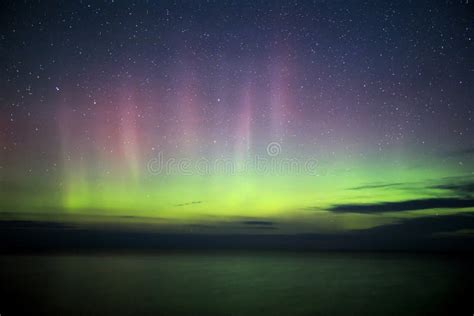 Aurora Borealis Over Lake Superior Stock Photo - Image of silhouette ...