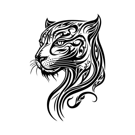 A fierce panther head in tribal tattoo style, depicted in black and ...