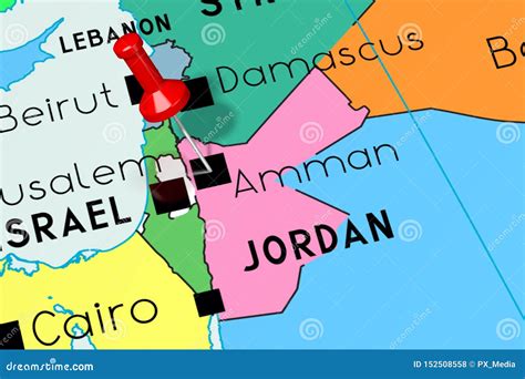 Jordan, Amman - Capital City, Pinned on Political Map Stock ...