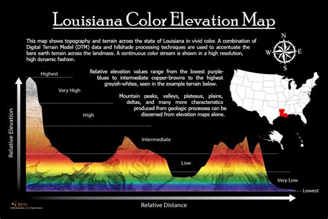 Louisiana Color Elevation Map (Instant Download) - Etsy