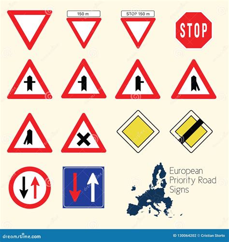 Europe priority road signs stock illustration. Illustration of circle - 130064202