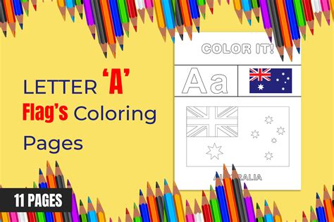 Letter 'a' Flags Coloring Pages Graphic by mspro996 · Creative Fabrica