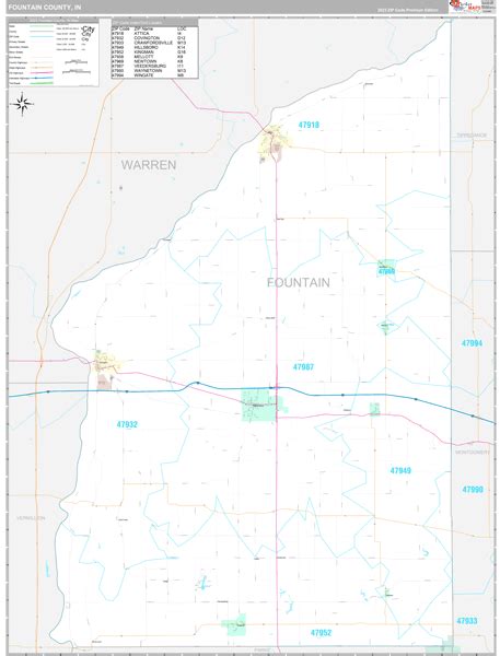 Fountain County, IN Wall Map Premium Style by MarketMAPS - MapSales