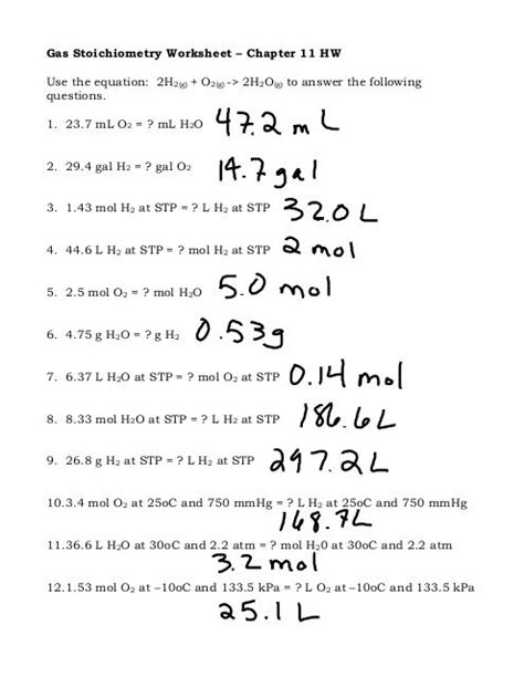 Gas Stoichiometry Worksheets