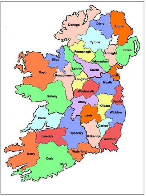 a map of ireland with all the towns and major roads in each country's ...