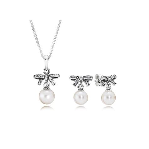 Pandora Silver Pearl Bow Pendant and Earrings Set B800189 | Pandora ...