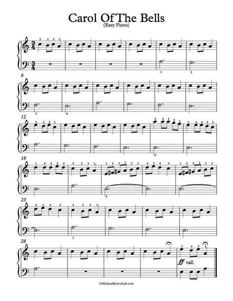 Free Piano Arrangement Sheet Music – Carol Of The Bells – Michael Kravchuk