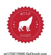 1 Vector Round Retro Red Logo With Wolf Silhouette Clip Art | Royalty ...
