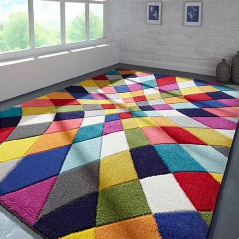 Tapis de salon moderne JAVA | Multicoloured rug, Retro rugs, Geometric rug