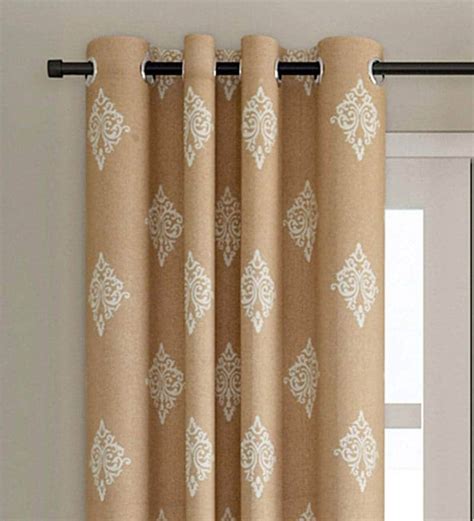 Buy Beige Cotton Traditional 7 Ft Light Filtering Eyelet 1 Door Curtain By Soumya Online ...