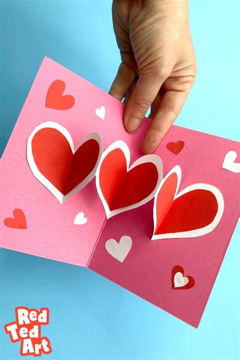 Easy Heart Pop Up Cards - Red Ted Art - Kids Crafts