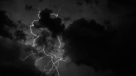 Lightning, clouds, bw, v, background, Black and White Storm, HD ...