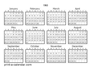 Download 1963 Printable Calendars