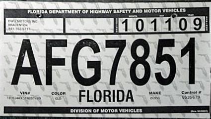 Printable Temporary License Plate Florida