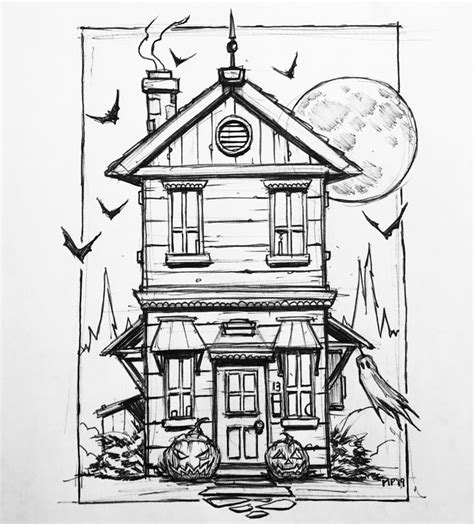 13/31 by Mike PhillipsInktober haunted house | Haunted house drawing, Haunted house tattoo ...