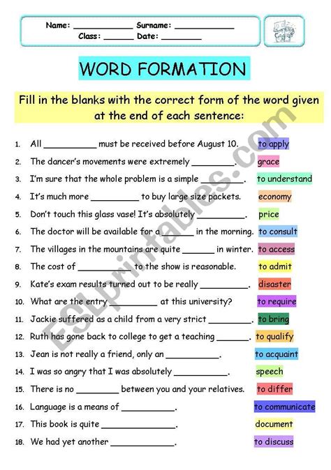 Word Formation (+keys) - ESL worksheet by vesnushka