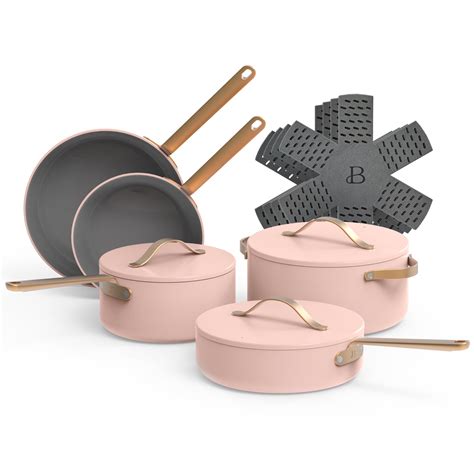 Beautiful 12pc Ceramic Non-Stick Cookware Set, Rose by Drew Barrymore - Walmart.com