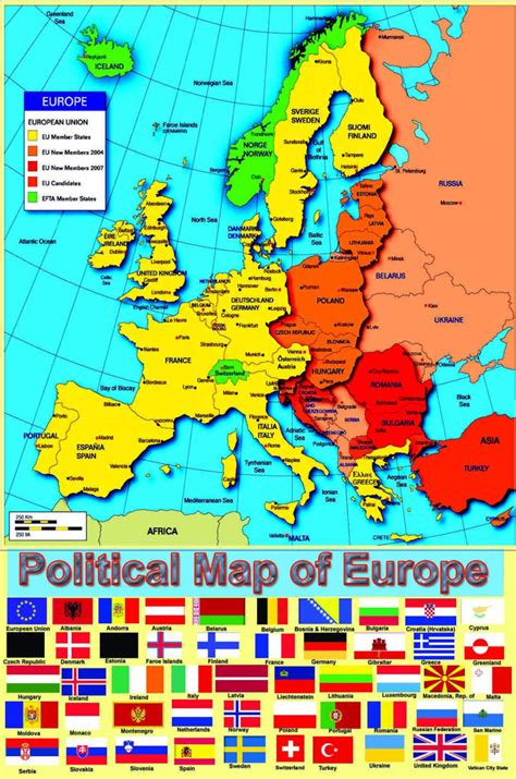 Laminated Political Map of Europe Poster Wall Chart A2 Size - Etsy