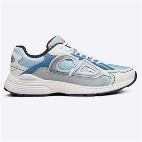 Dior Men CD Shoes B30 Low-Top Sneaker Light Blue Mesh Gray Blue Technical Fabric