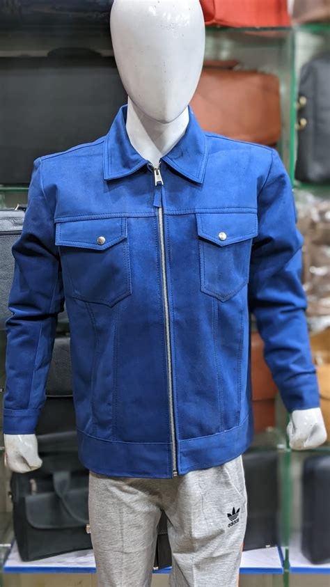 Men's Blue Leather Jacket - Ceelife Shop