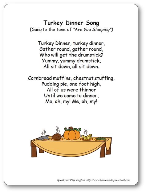 Turkey Dinner Song - A Thanksgiving Song with Lyrics in English and in ...