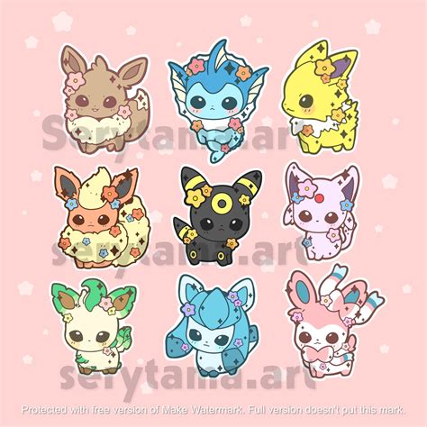 Stickers Cute and Kawaii Eeveelution Pokemon Stickers Eevee - Etsy UK