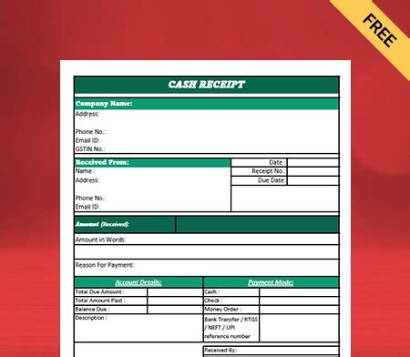 Cash Receipt Template PDF Free Download