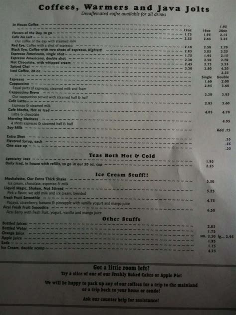 Menu at Kalaheo Cafe & Coffee Company, Kalaheo, 2-2560 Kaumualii Hwy