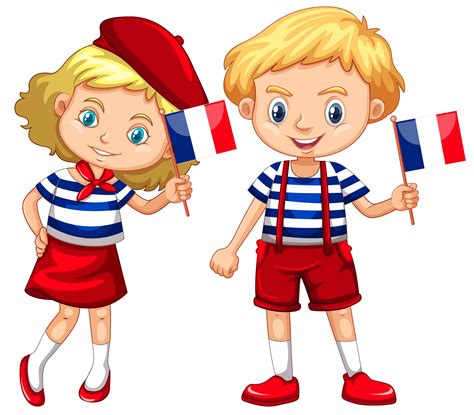 Garçon et fille avec drapeau de la france - Telecharger Vectoriel ...