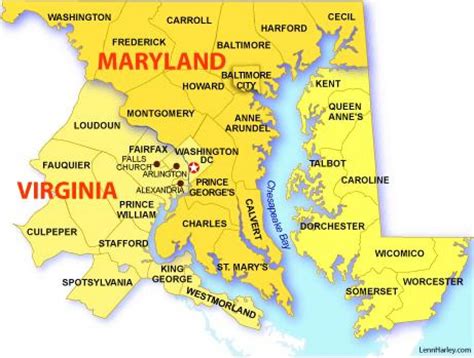 Dc maryland, virginia mapa - Mapa de maryland, virginia y washington dc (Distrito de Columbia ...