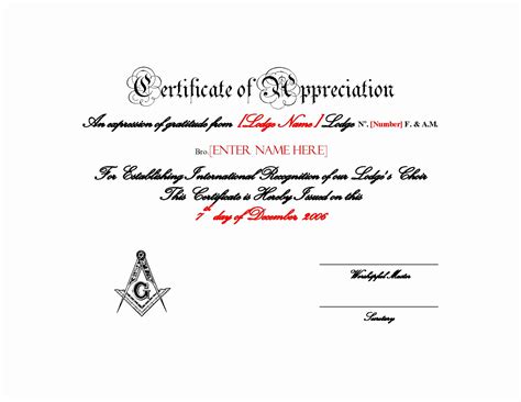 Masonic Certificate Of Appreciation Fresh Masonic Certificate Template Free | Dannybarrantes ...