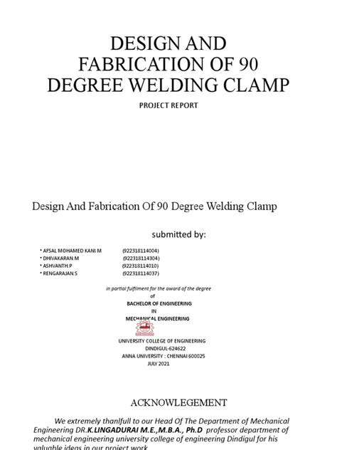 Design and Fabrication of 90 Degree Welding Clamp | PDF | Construction ...