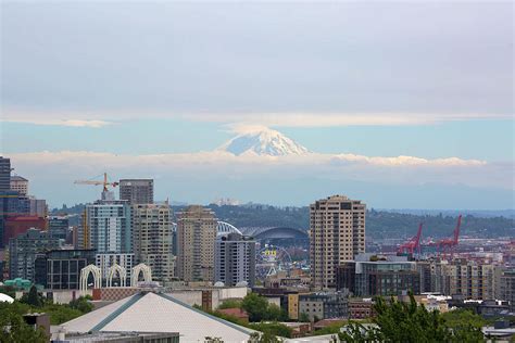 Seattle Skyline with Mt Rainier in Clouds Photograph by David Gn - Fine ...