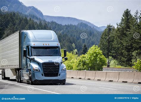 Big Rig Blue Semi Truck Tractor Transporting Commercial Cargo In ...