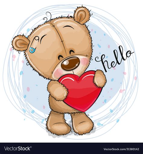 Cartoon teddy bear with heart on a blue background