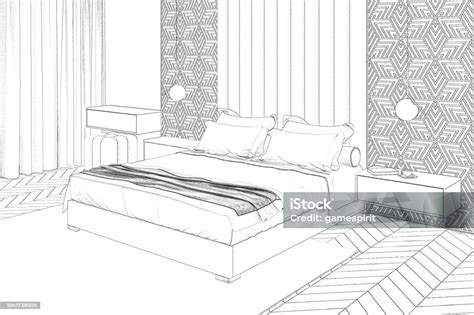 Sketsa Interior Kamar Tidur Modern Foto Stok - Unduh Gambar Sekarang - Apartemen - Tempat ...