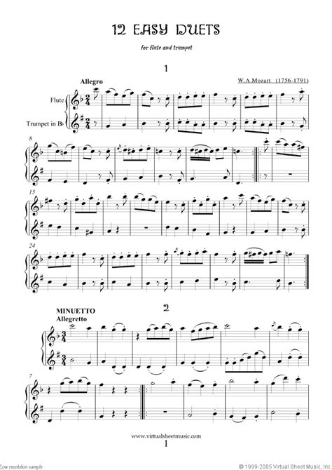 Mozart - Mozart - Easy Duets sheet music for flute and trumpet - Free Preview