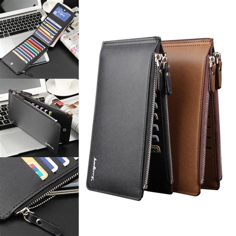 Men's Long Bifold Zipper Leather Wallet Billfold Wallet Purse Checkbook ...