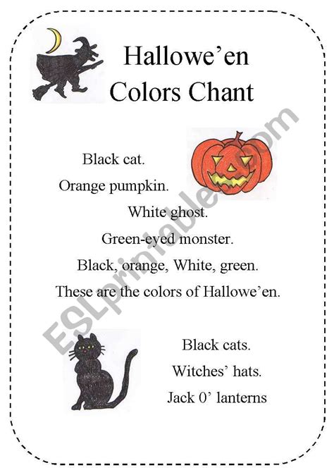 Halloween colors chant for young learners - ESL worksheet by Pastanaga