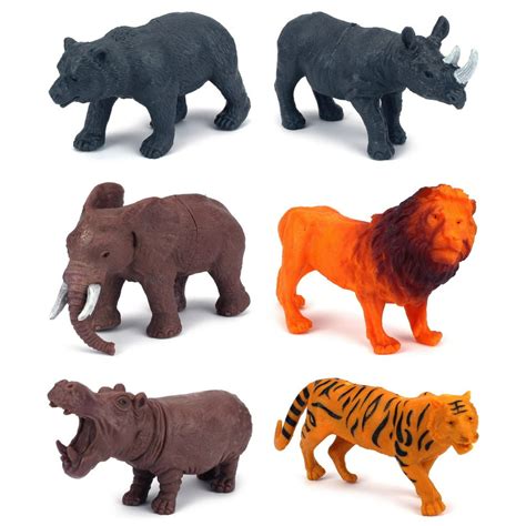 Jungle Animals 6 Piece Toy Animal Figures Playset, Includes a Variety ...