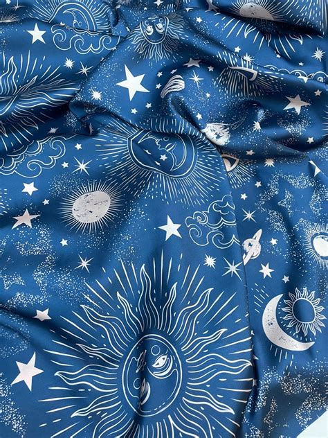 Moon Star Sun Pattern Silky Satin Fabric Highquality Fabric - Etsy