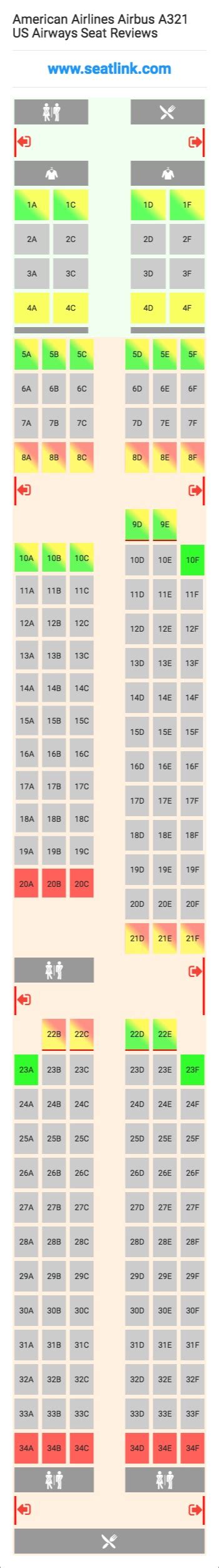 American Airlines Airbus A321 US Airways Seating Chart - Updated July 2022 - SeatLink