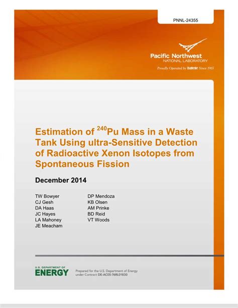 Estimation of 240Pu Mass in a Waste Tank Using Ultra-Sensitive Detection of Radioactive Xenon ...