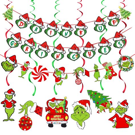 Buy Drink Up Grinches Banner Red Green Glitter Grinch Christmas Banner ...