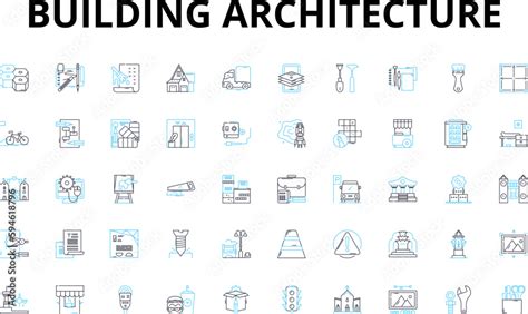 Building architecture linear icons set. Skyscraper, Blueprint, Facade ...